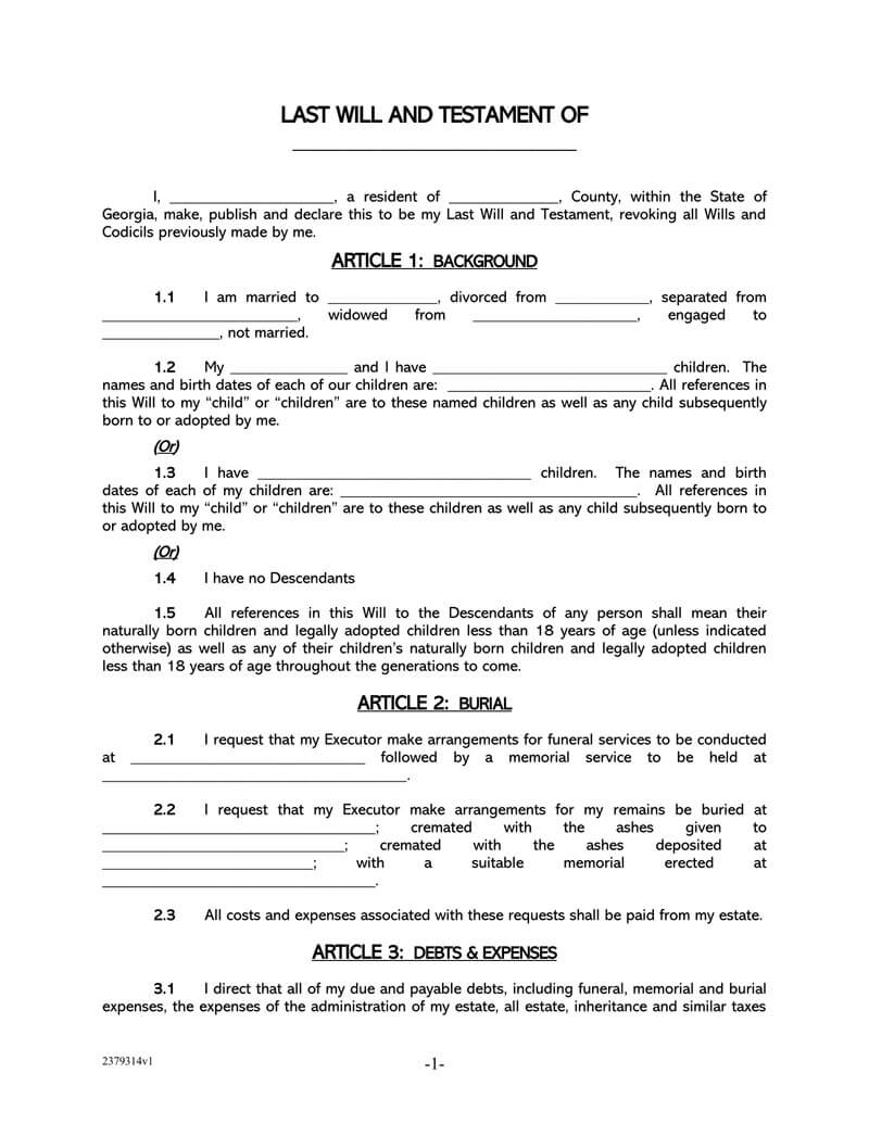 Free Printable Last Will Testament Blank Forms Printable Forms Free 