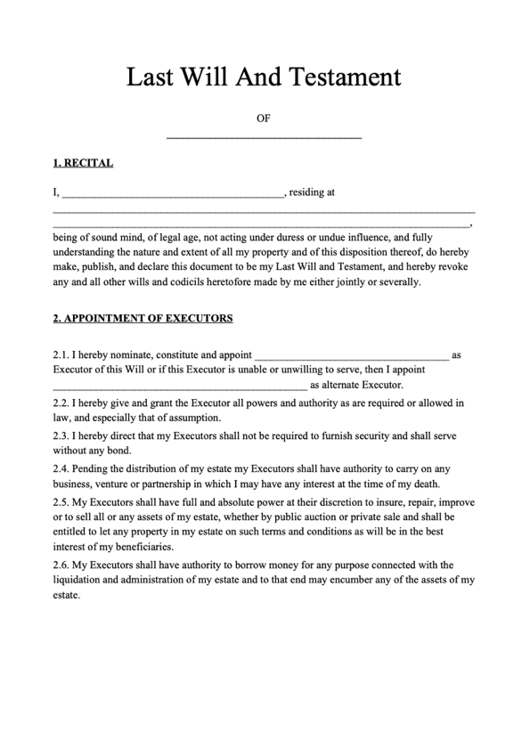 Free Printable Last Will Testament Forms