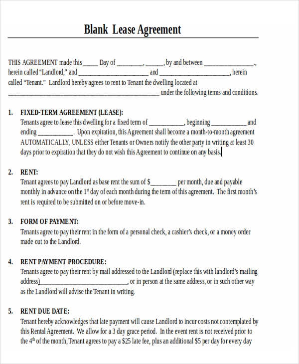 Free Printable Lease Form Printable Forms Free Online
