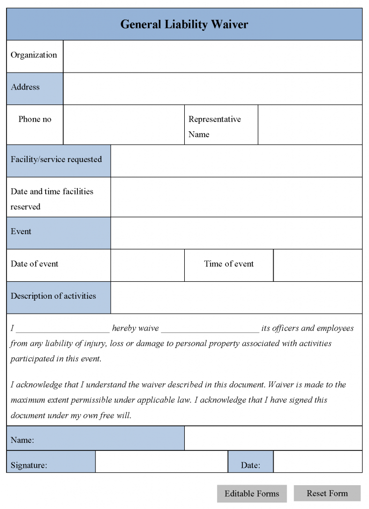Free Printable Liability Release Waiver Form Form GENERIC 