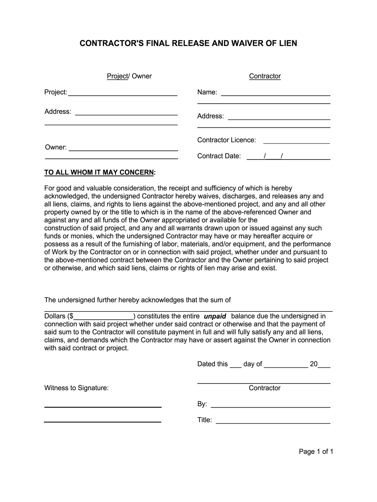 Free Printable Lien Waiver Form Fill Out Sign Online DocHub