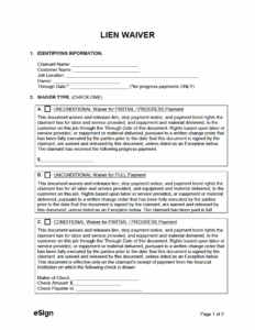 Free Printable Lien Waiver Printable Form Templates And Letter
