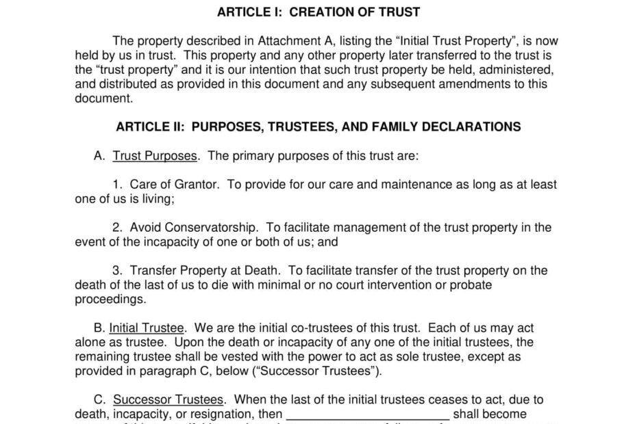 Free Printable Living Trust Templates PDF Irrevocable