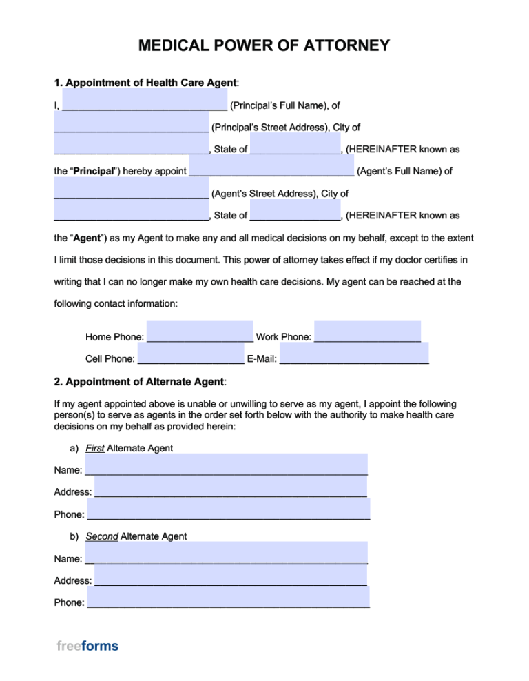 Free Printable Medical Power Of Attorney Forms Florida Printable Form 