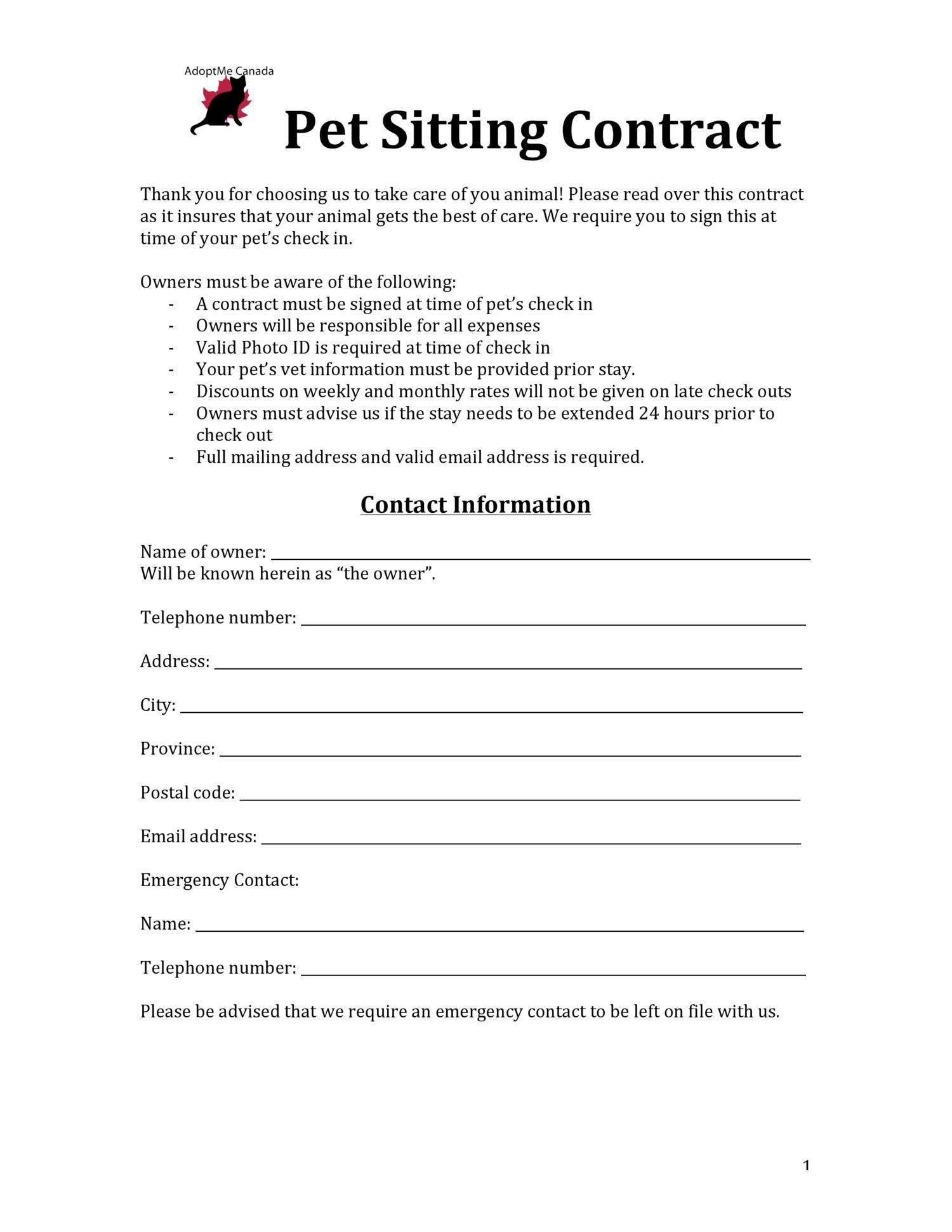 Free Printable Pet Sitting Forms
