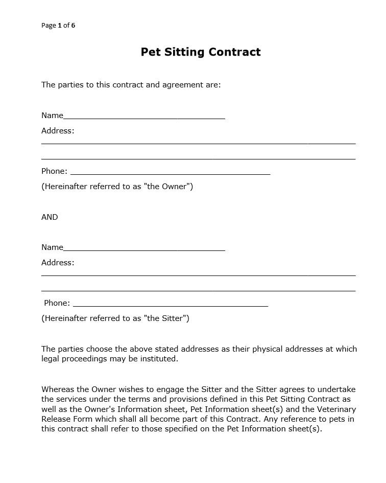 Free Printable Pet Sitting Forms