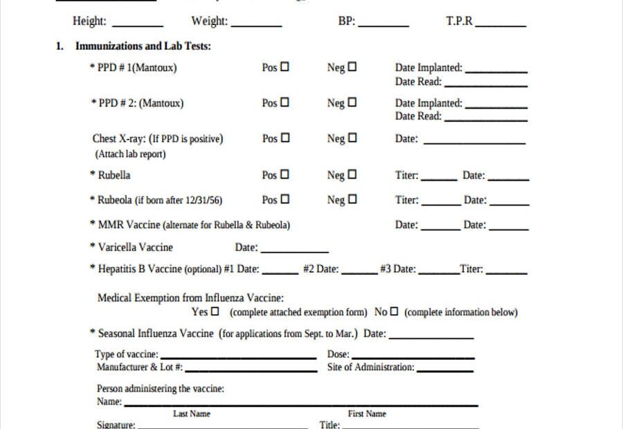 Free Printable Physical Form For Work