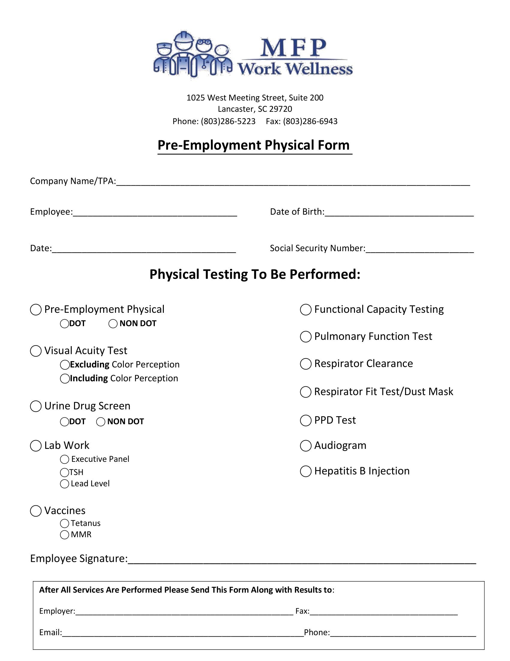 Free Printable Physical Form For Work Templates PDF 