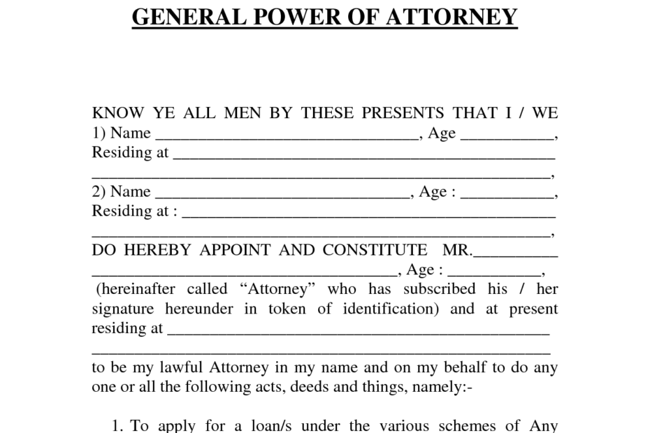 Free Printable Power Of Attorney Form GENERIC