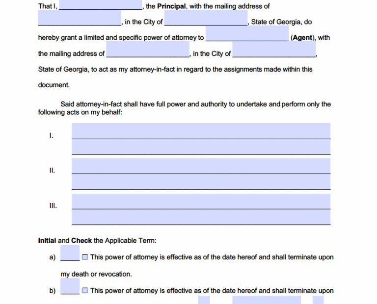 Free Printable Power Of Attorney Form Georgia Printable Forms Free Online