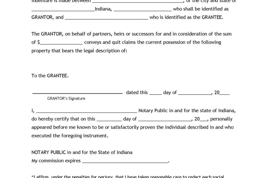 Free Printable Quit Claim Deed Form Indiana Printable Form 2021