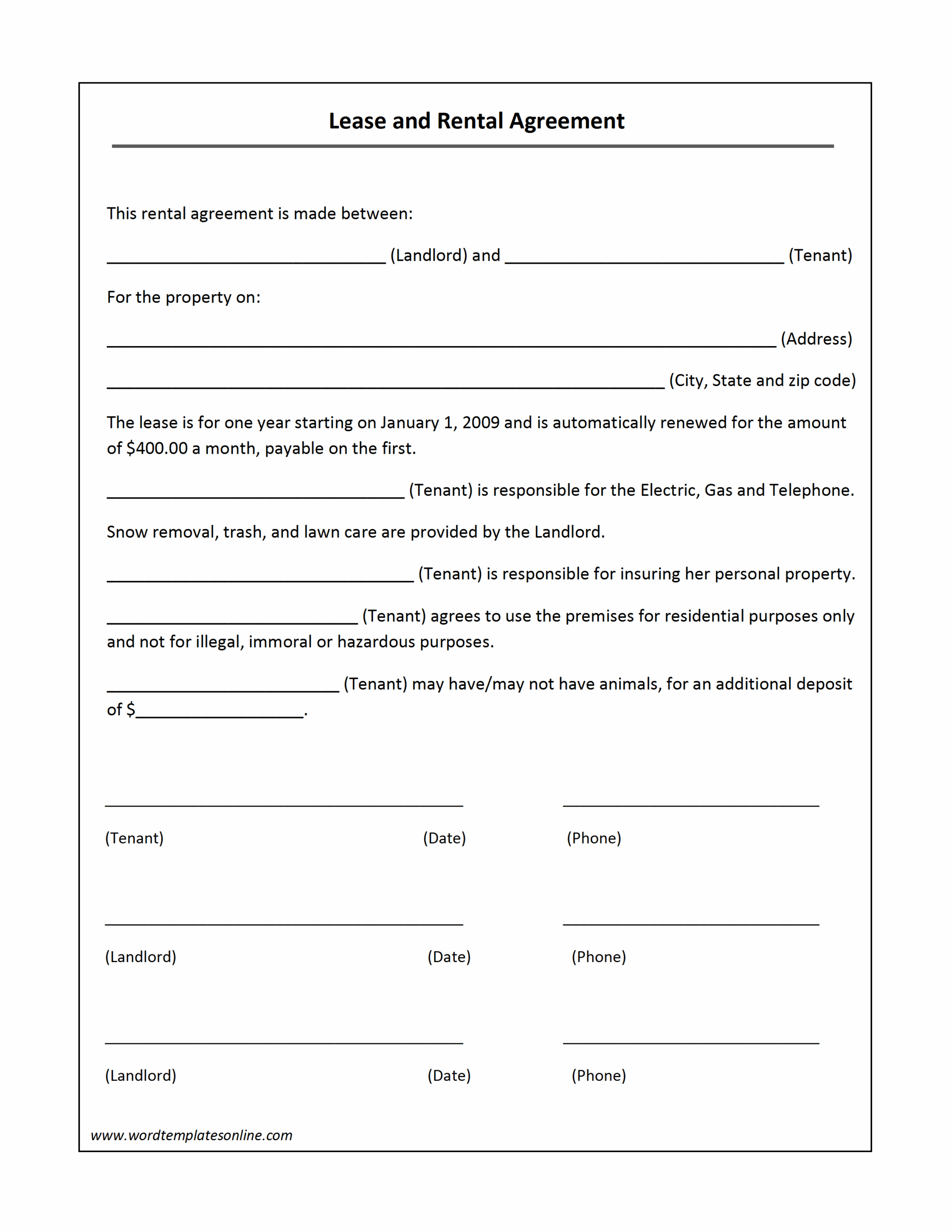 Free Printable Rental Lease Forms