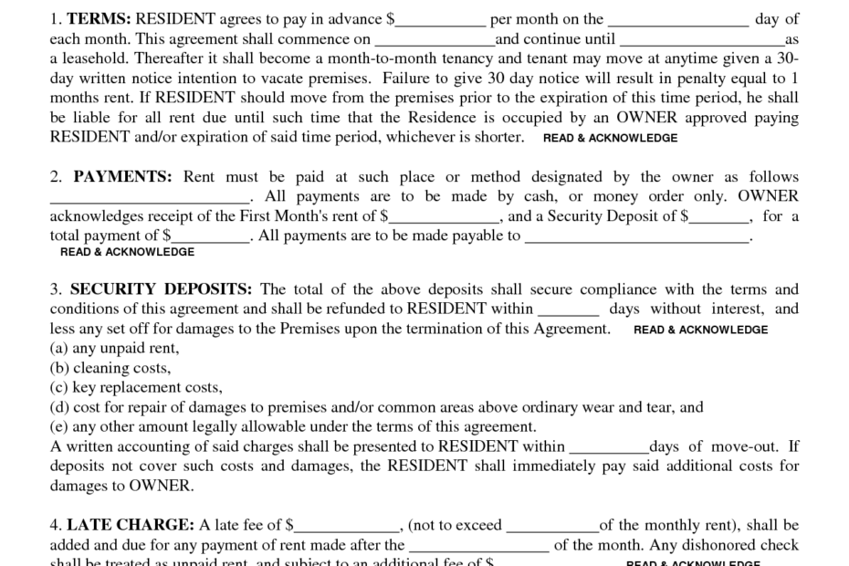 Free Printable Residential Lease Form GENERIC