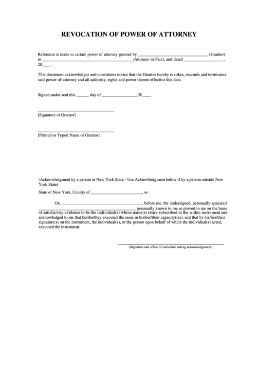 Free Printable Revocation Of Power Of Attorney Form Free Templates 
