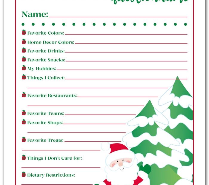Free Printable Secret Santa Questionnaire Form Pdf