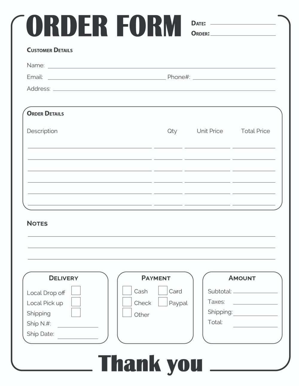 Free Printable Small Order Form Printable Forms Free Online