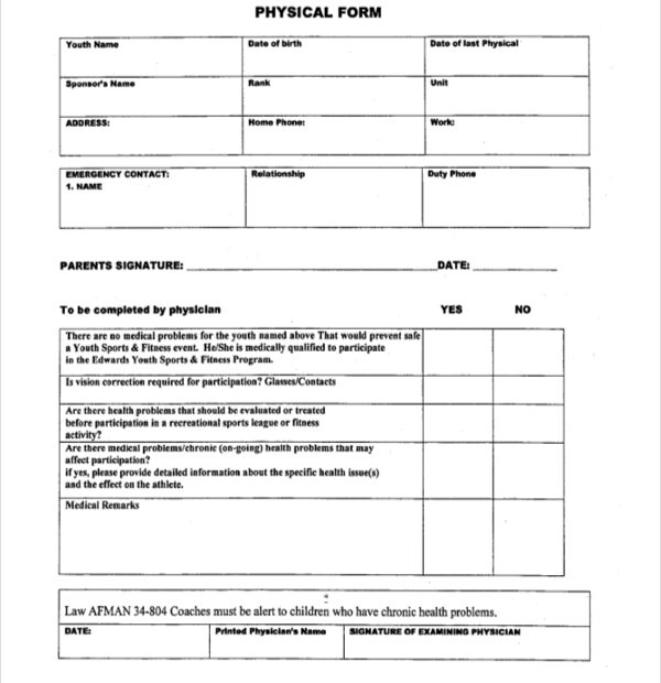 Free Printable Sports Physical Form Printable Form 2024