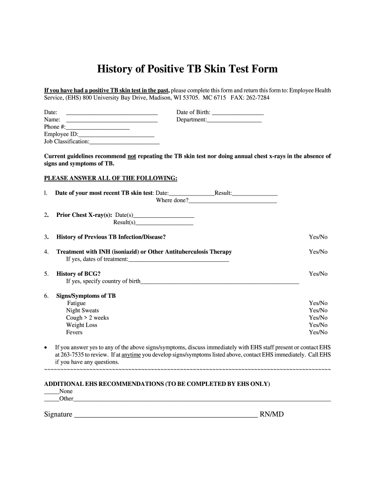 Free Printable Tb Test Form