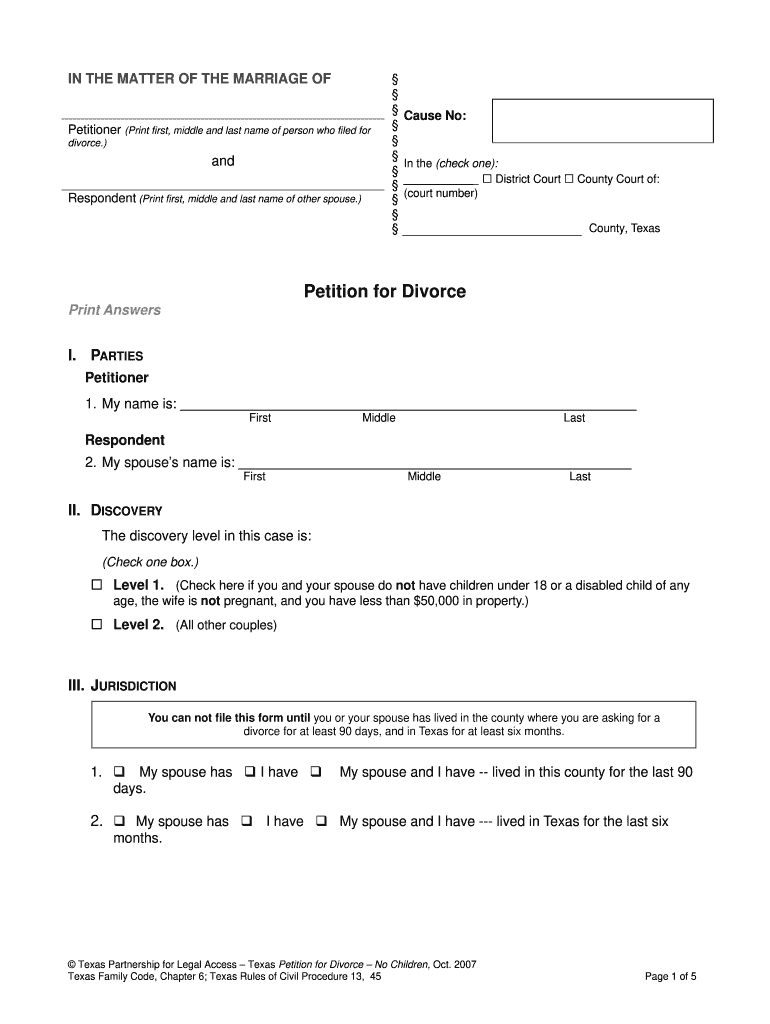 Free Printable Texas Divorce Papers Printable Divorce Papers