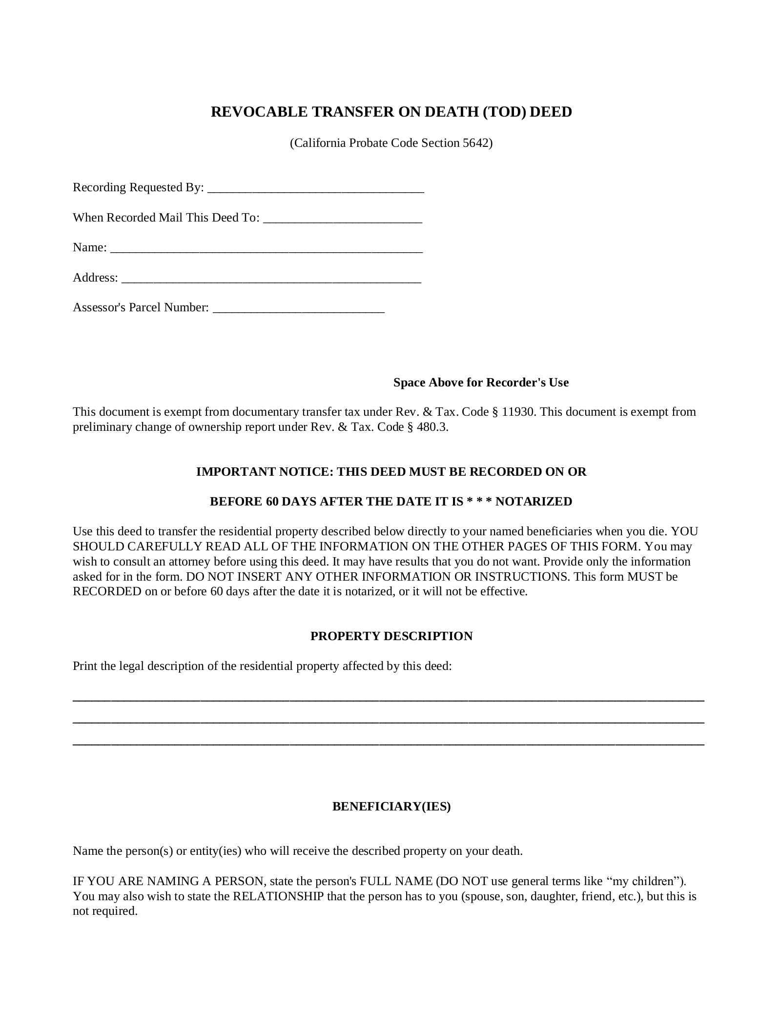 Free Printable Transfer On Death Deed Form New Mexico