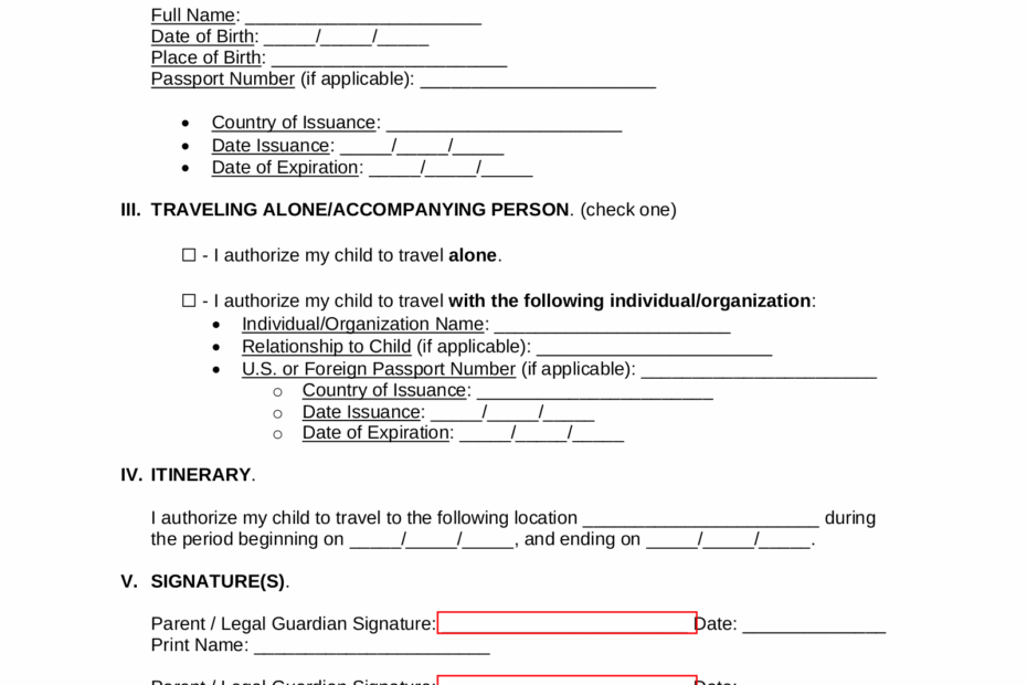 Free Printable Travel Consent Form For Minor Printable Forms Free Online