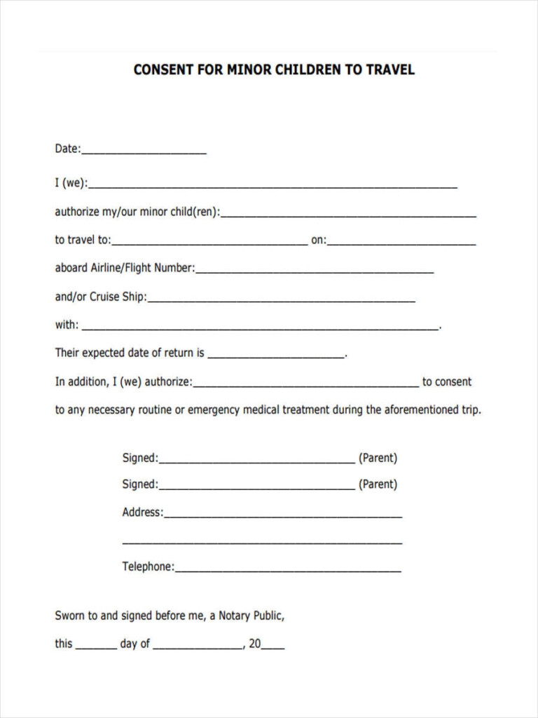 Free Printable Travel Consent Form For Minor Prntbl 