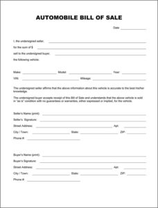 Free Printable Vehicle Bill Of Sale Template Form GENERIC