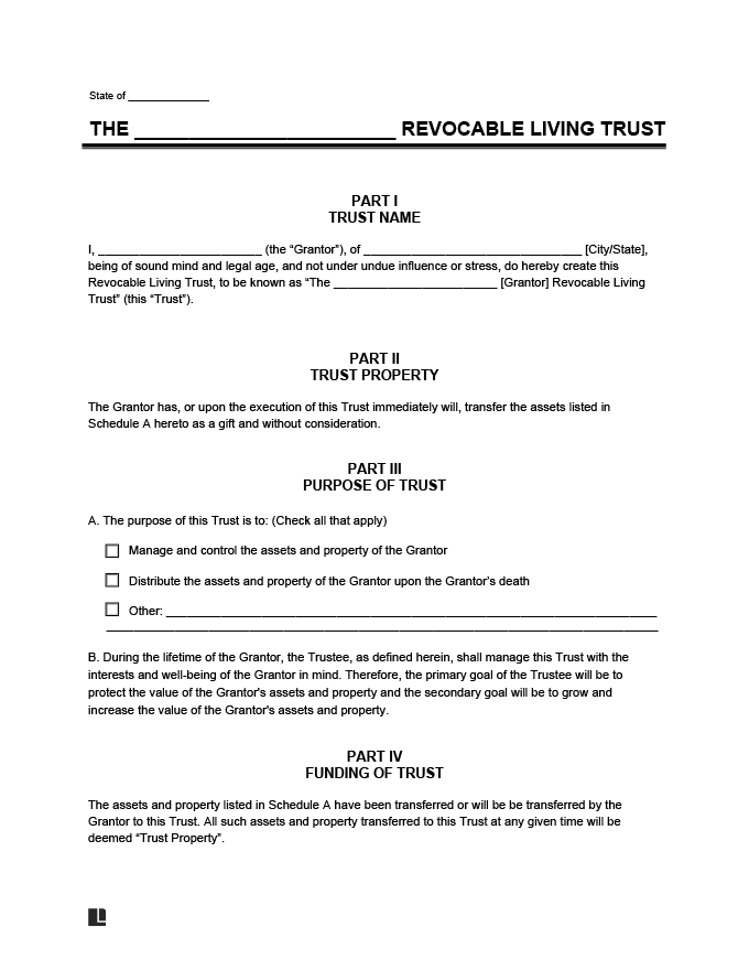 Free Revocable Living Trust Form PDF Word