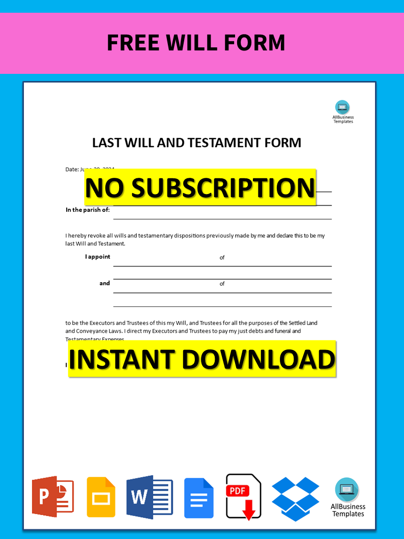 Free Will Form Templates At Allbusinesstemplates
