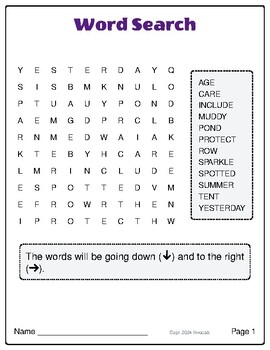 Free Word Searches For Kindergarten By Invocab TPT