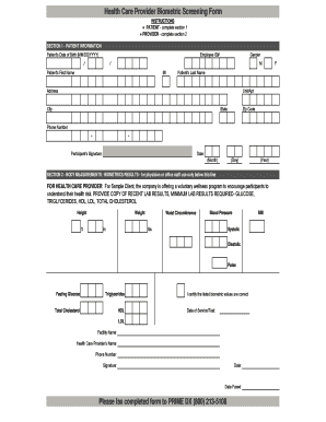 Generic Biometric Screening Form Fill And Sign Printable Template Online