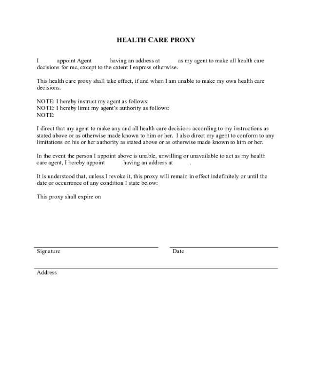 Health Care Proxy Form Printable Printable Forms Free Online