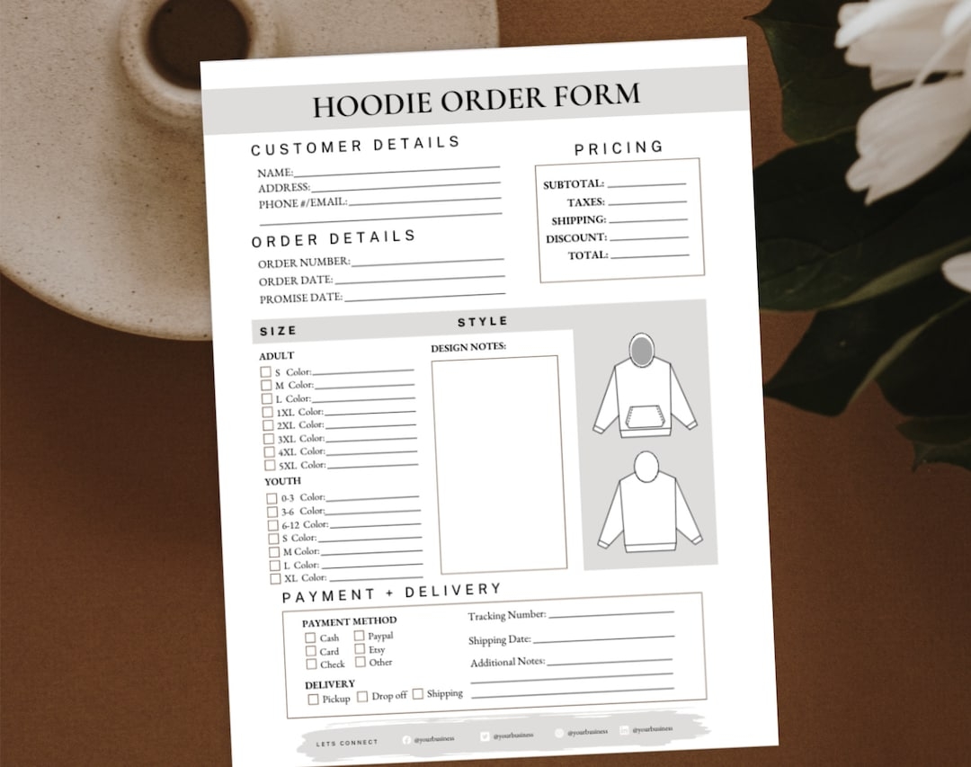 Hoodie Order Form Template Editable Sweatshirt Order Form Editable 