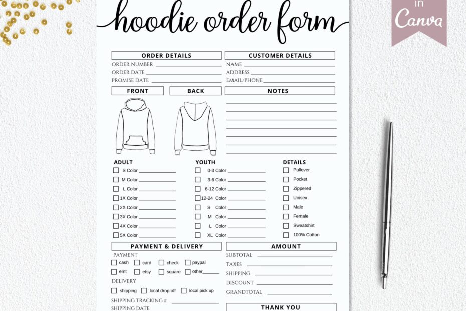 Hoodie Order Form Template I Editable Canva Invoice Template I Etsy