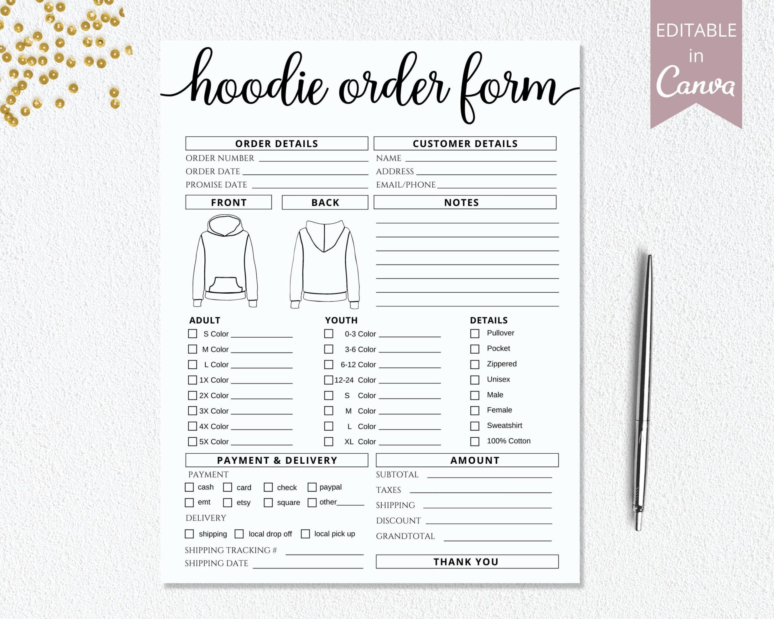 Hoodie Order Form Template I Editable Canva Invoice Template I Etsy
