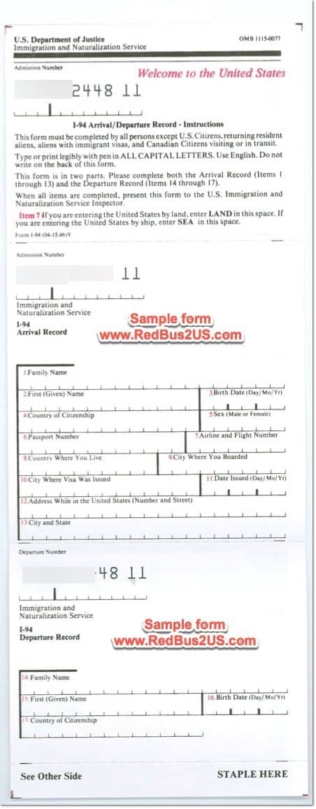 How To Fill I 94 Form Arrival Departure Card For USA