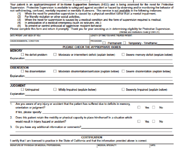 Ihss Protective Supervision Forms For Doctors