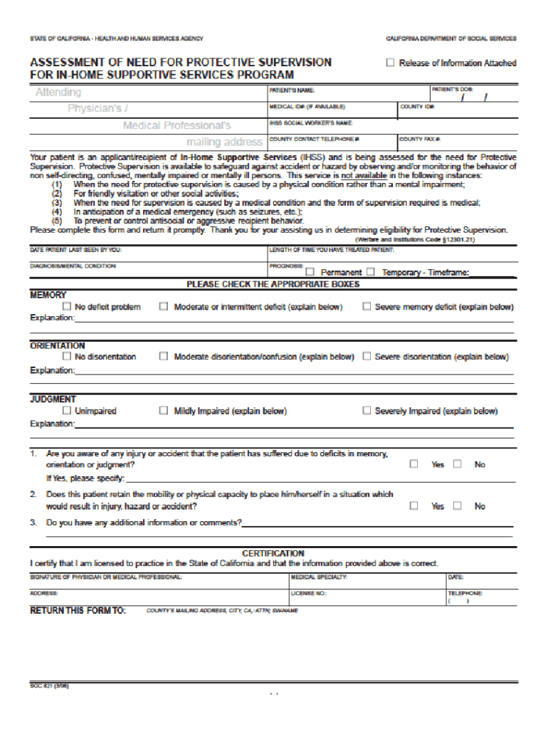 Ihss Protective Supervision Forms For Doctors