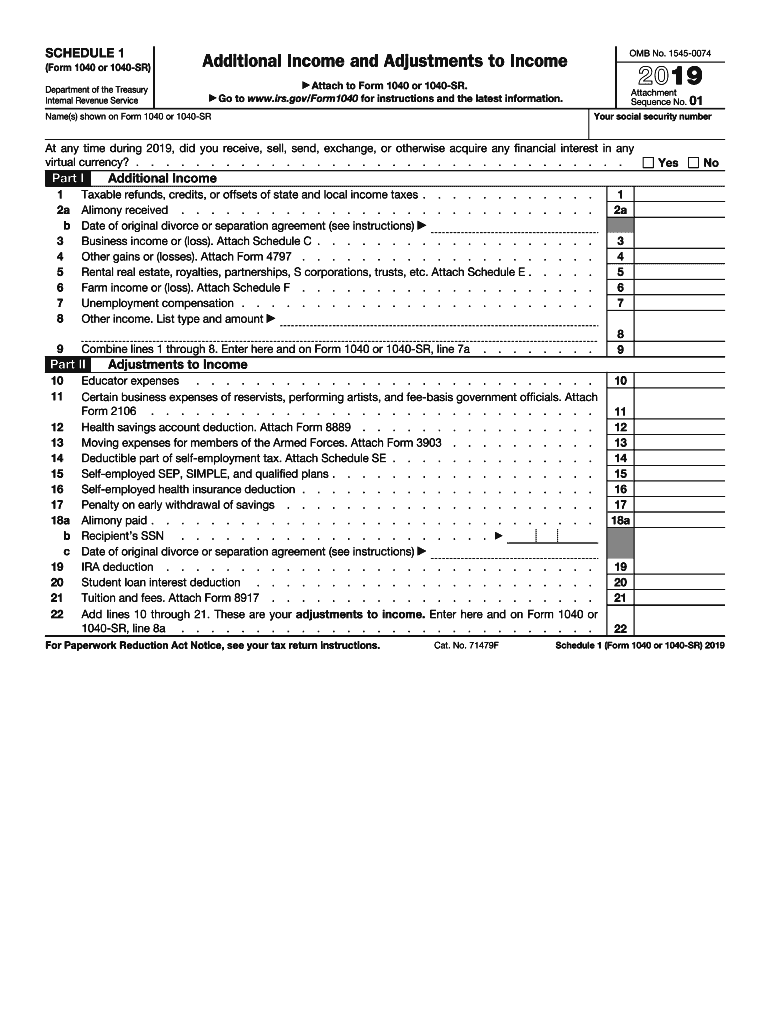 IRS 1040 Schedule 1 2019 Fill And Sign Printable Template Online 