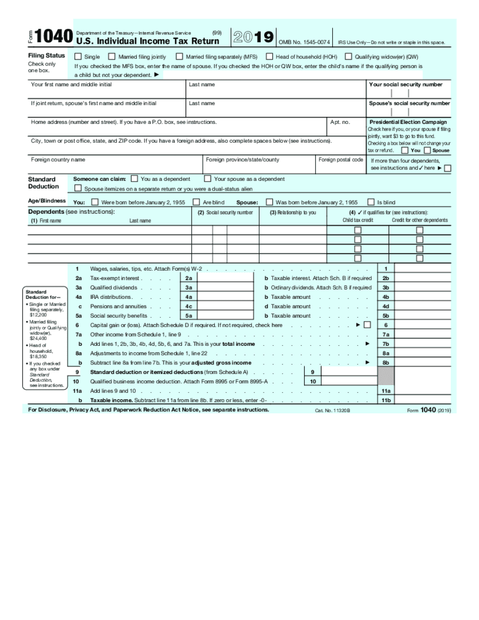 Irs Form 1040 Fillable Pdf Printable Forms Free Online