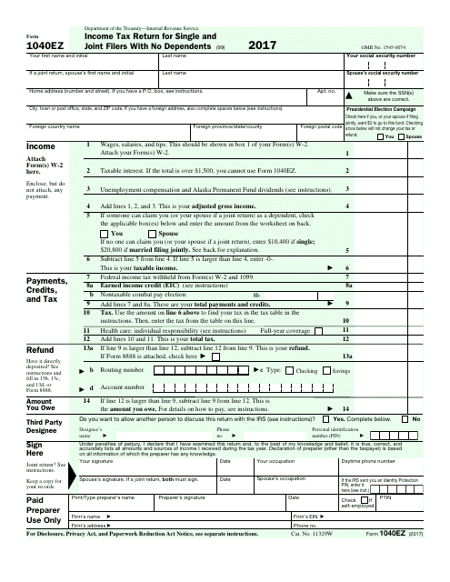 IRS Form 1040EZ Fill Out Sign Online And Download Fillable PDF 