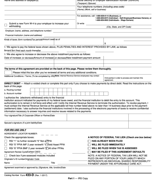 Irs Form 433 D Printable Printable Templates