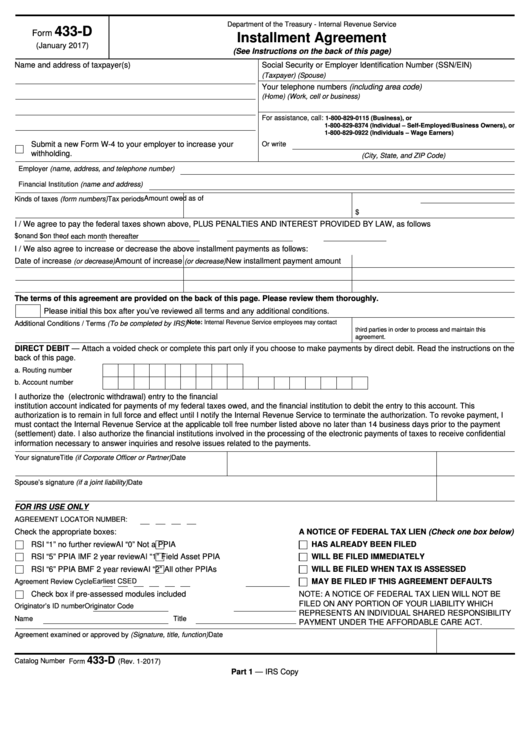 Irs Form 433 D Printable Printable Templates