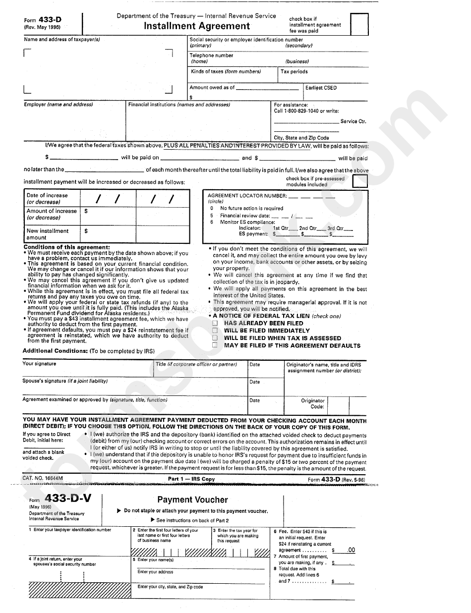 Irs Form 433 D Printable