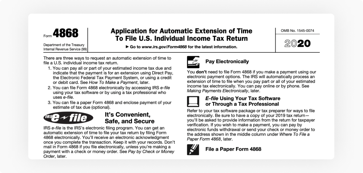 Irs form 4868 application for automatic extension of time to file 