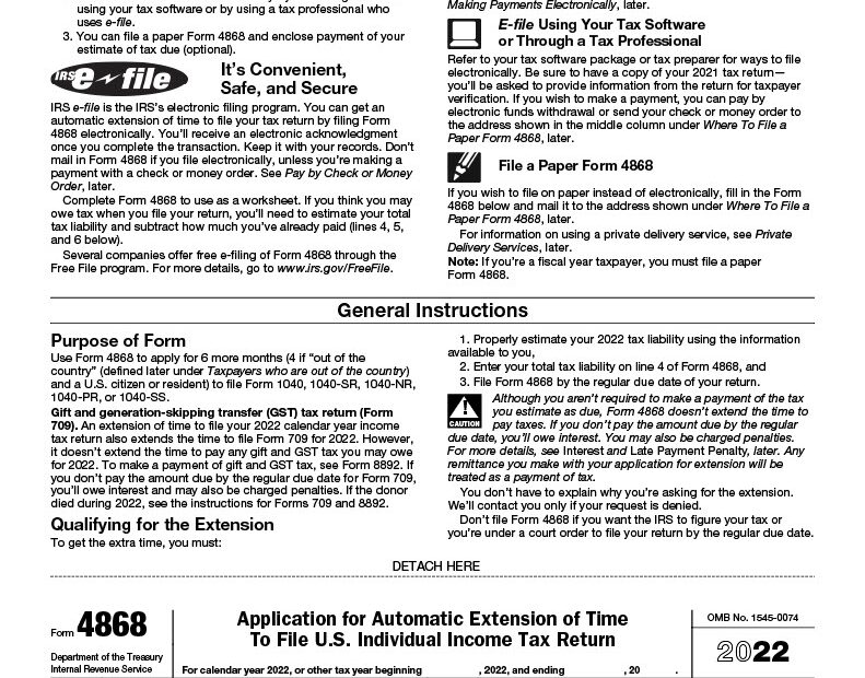 IRS Form 4868 Extension Printable 4868 Form 2023