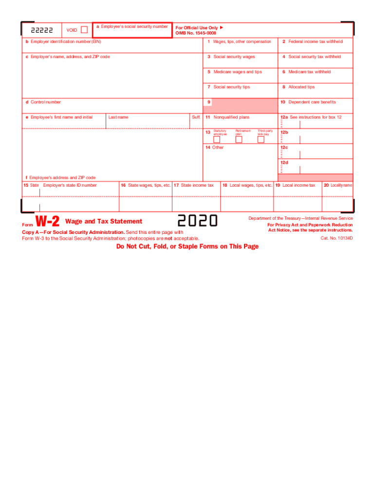 Irs W 2 2020 2025 Form Fill Out And Sign Printable PDF Template 