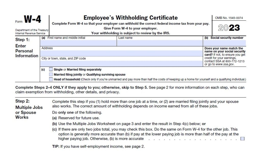 IRS W 4 Form 2023 Printable IRS Tax Forms 2025