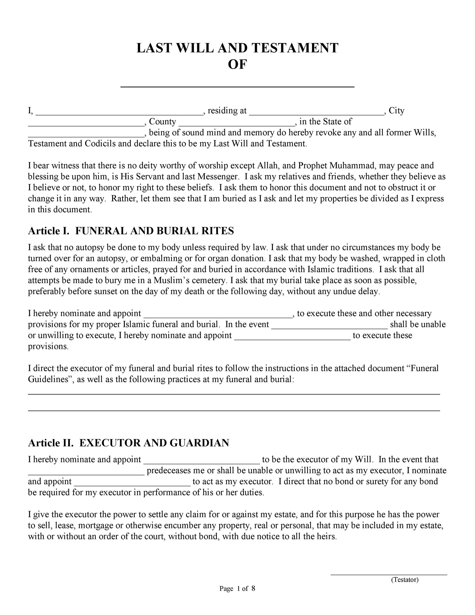 Last Will And Testament Forms Free Printable