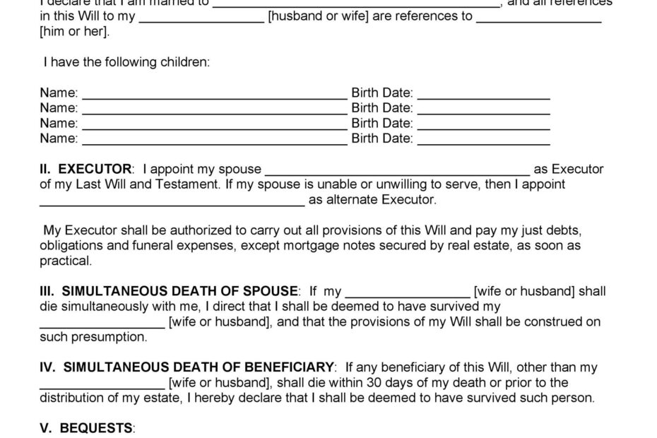 Last Will And Testament Free Printable Format